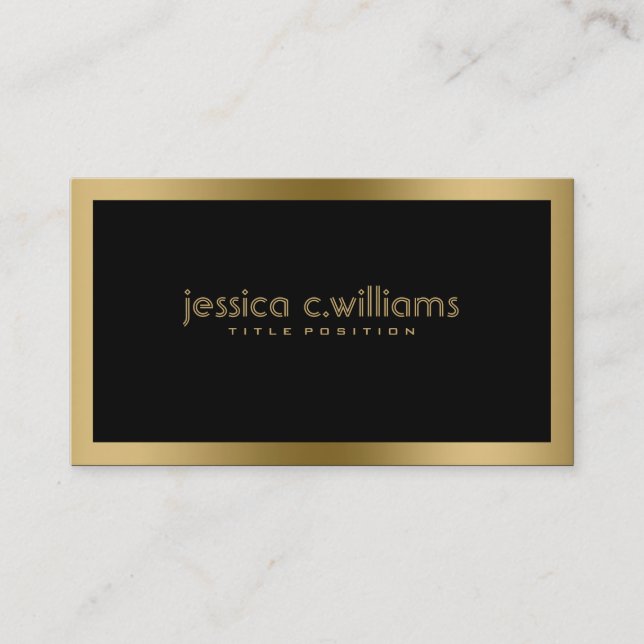 Simple Black Whit Gold Frame Business Card (Front)