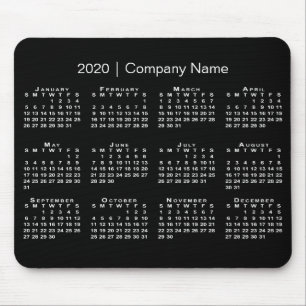 Simple Black White 2020 Calendar Company Name Mouse Mat