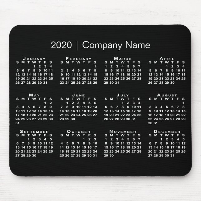Simple Black White 2020 Calendar Company Name Mouse Mat (Front)