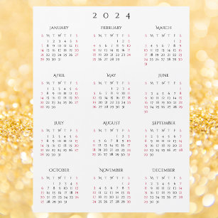 Simple Black White 2024 New Year Magnetic Calendar
