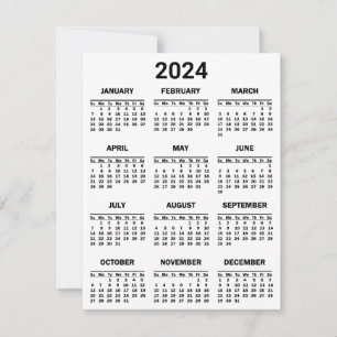 Simple Black & White 2024 Year At Glance Calendar Card