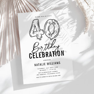 Simple Black & White 40th Birthday Party Invitation