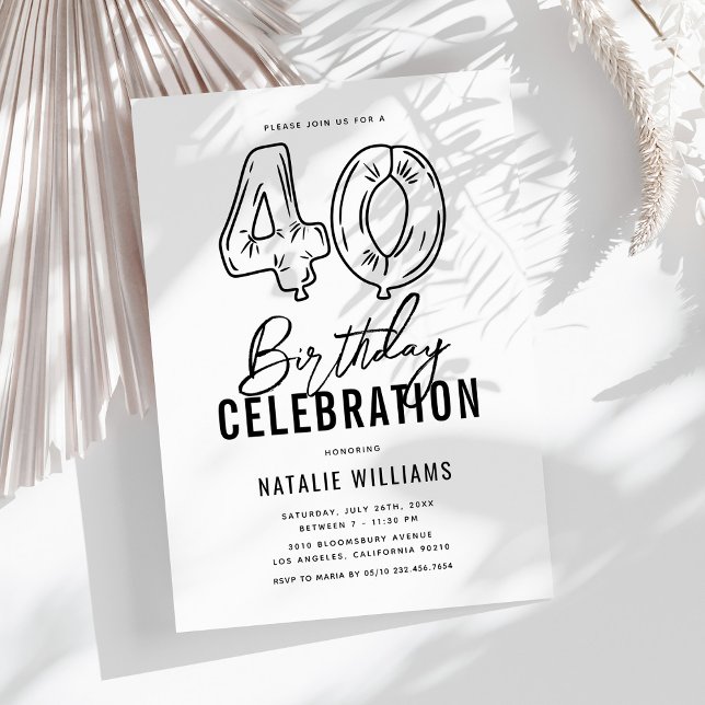 Simple Black & White 40th Birthday Party Invitation (Creator Uploaded)