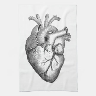 Simple Black White Anatomy Heart Illustration Tea Towel