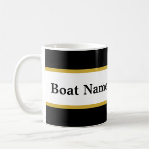 Simple Black White and Gold with Boat Name Coffee Mug