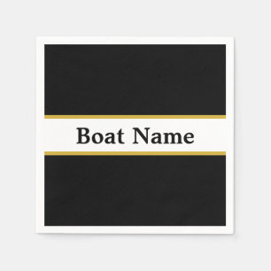 Simple Black White and Gold with Boat Name Napkin
