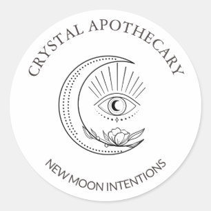 Simple Black & White Apothecary New Moon Classic Round Sticker