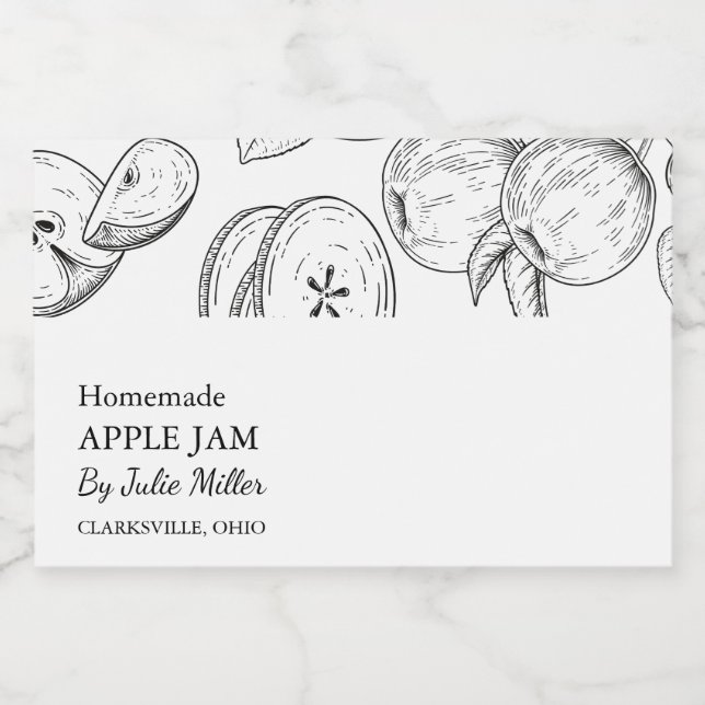 Simple Black & White Apple Jam Label (Single Label)