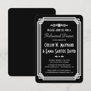 Simple Black & White Art Deco Rehearsal Dinner Invitation
