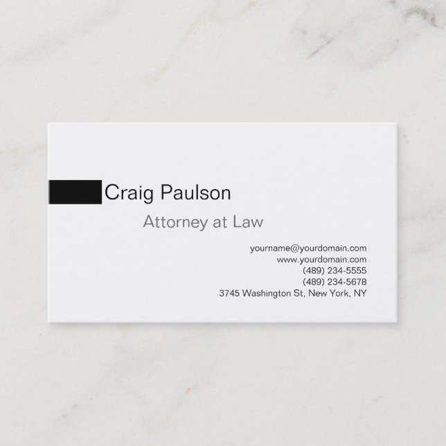 Simple Black White Attorney at Law Business Card (Front)