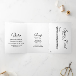 Simple Black & White Baby Shower Suite Tri-Fold Invitation