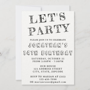 Simple Black & White Birthday Invitation   ANY AGE