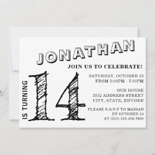 Simple Black & White Birthday Invitation   ANY AGE