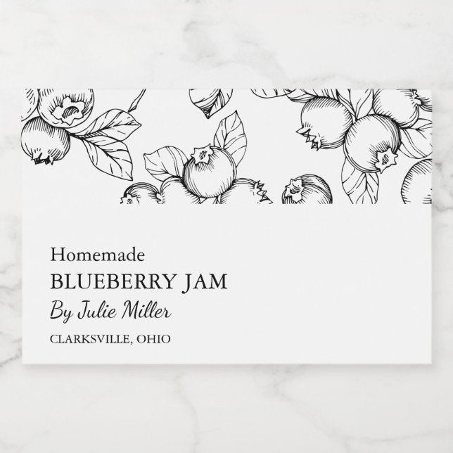 Simple Black & White Blueberry Jam Label (Single Label)