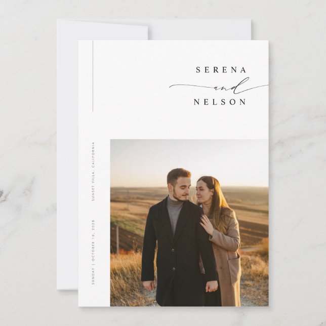 Simple Black & White Boho Photo Wedding Invitation (Front)
