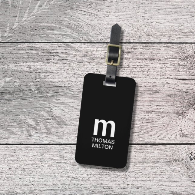 Simple Black White Bold Monogram Luggage Tag (Creator Uploaded)