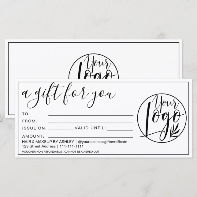 Simple black white border gift certificate logo (Front/Back)