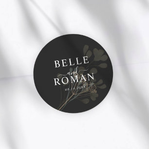 Simple Black & White Botanical Wedding Classic Round Sticker