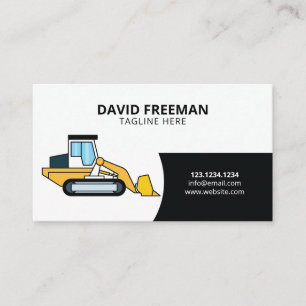 Simple Black & White Bulldozer Construction Business Card