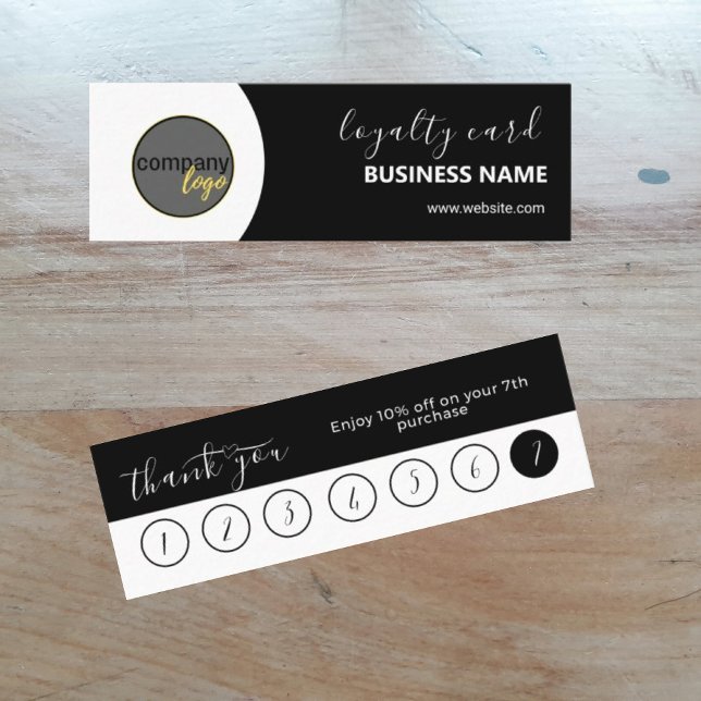 SIMPLE BLACK WHITE BUSINESS LOGO 7 LOYALTY CARD (Creator Uploaded)