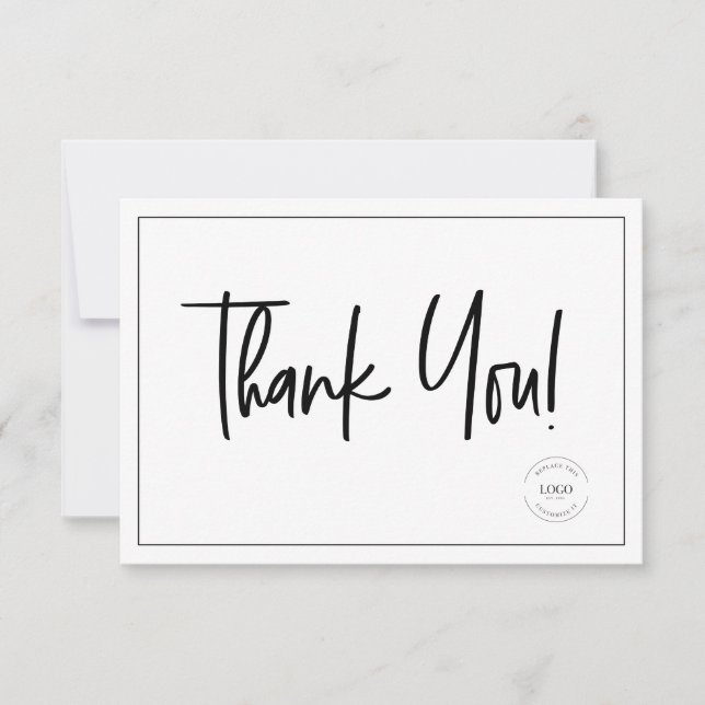 Simple Black White Business Logo Social Icons Thank You Card (Front)