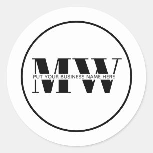 Simple Black & White Business Monogram Custom Logo Classic Round Sticker