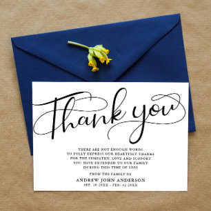 Simple Black & White Calligraphy Funeral Thank You Card