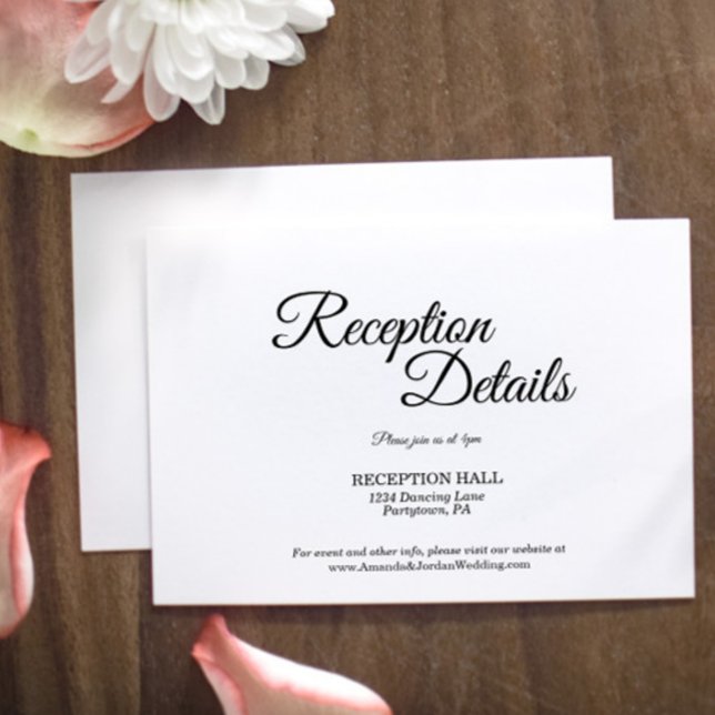 Simple Black White Calligraphy Reception Details Enclosure Card (Creator Uploaded)