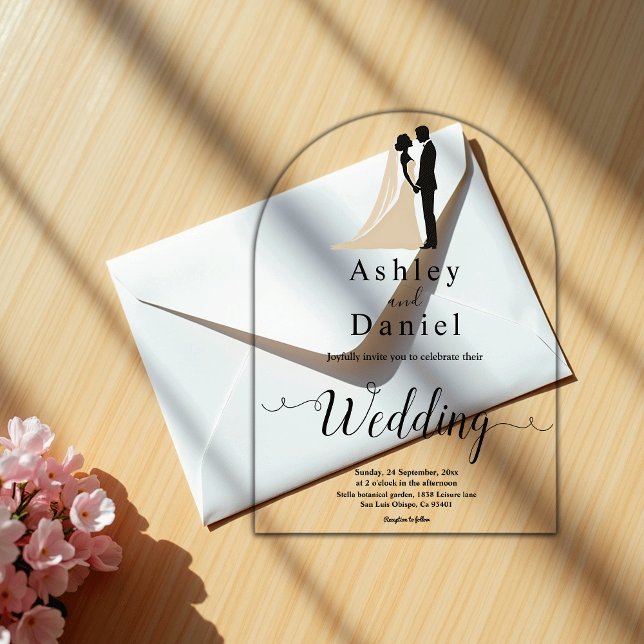 Simple Black & White Calligraphy Romantic Wedding Acrylic Invitations (Creator Uploaded)