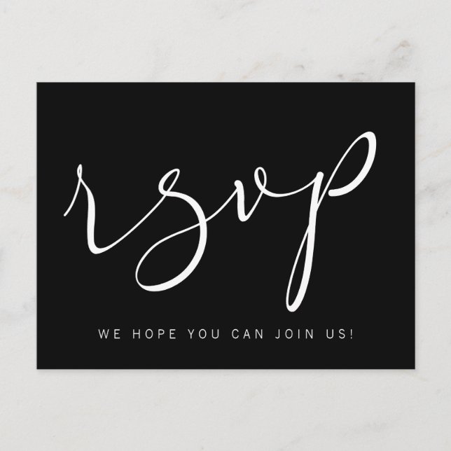 Simple Black White Calligraphy RSVP Postcard (Front)