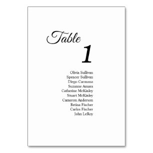 Simple Black White Calligraphy Table Number Guests