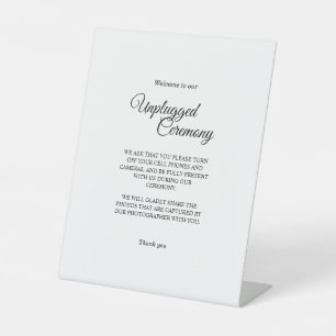 Simple Black White Calligraphy Unplugged Ceremony Pedestal Sign
