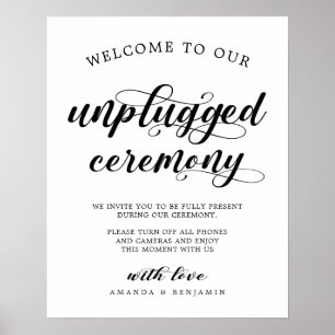 Simple Black & White Calligraphy Unplugged Wedding Poster