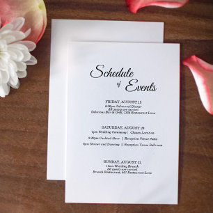 Simple Black White Calligraphy Wedding Schedule Enclosure Card