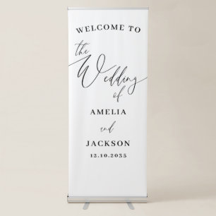 Simple Black & White Calligraphy Wedding Welcome Retractable Banner