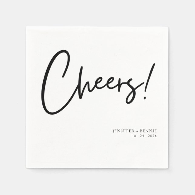 Simple Black White Cheer Script Minimalist Wedding Napkin (Front)
