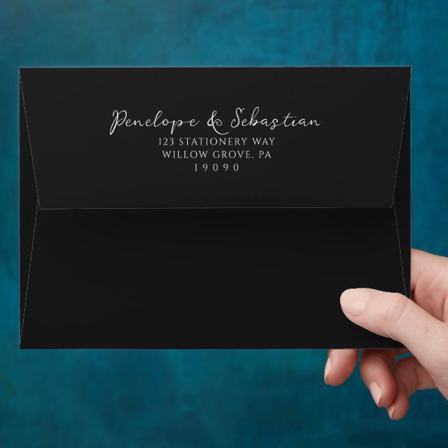 Simple Black & White Chic Calligraphy Wedding Envelope (Hand)
