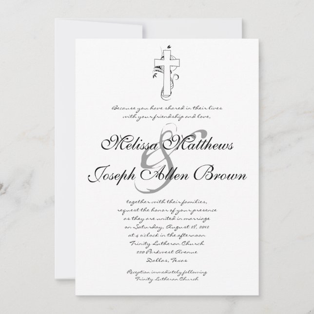 Simple Black & White Christian Wedding Invitation (Front)