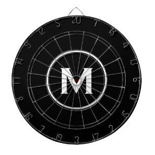 Simple Black White Classic Monogram Dartboard