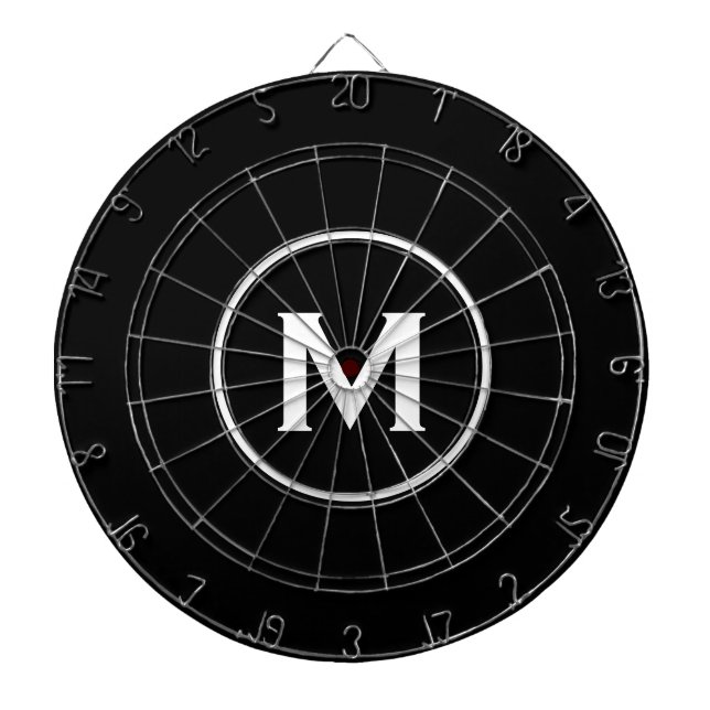 Simple Black White Classic Monogram Dartboard (Front)