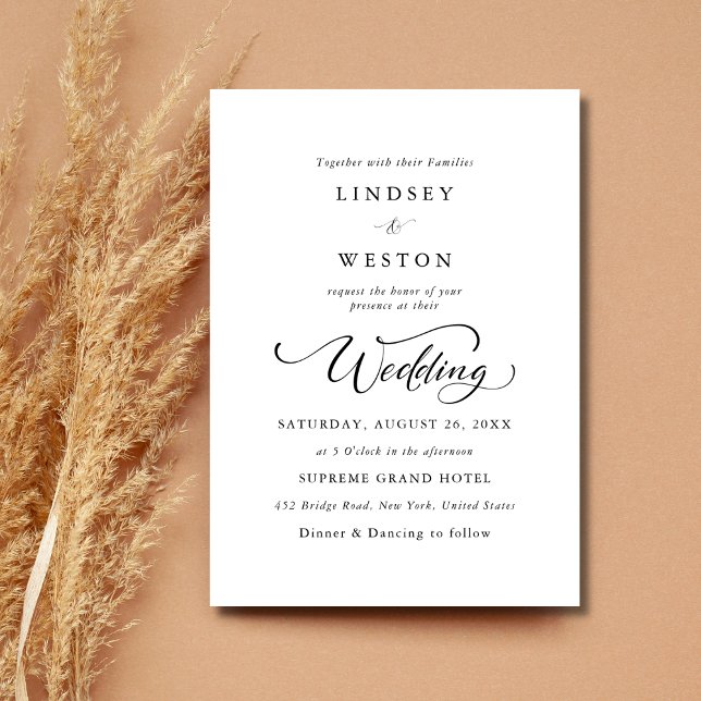 Simple Black & White Classic Script Budget Wedding Invitation (Creator Uploaded)