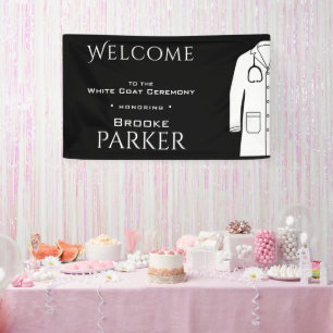 Simple Black White Coat Ceremony Welcome Backdrop Banner