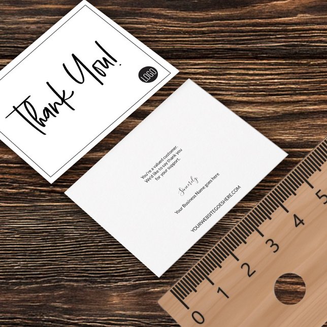 Simple Black White Company Logo Custom Thank You Card (Small business thank you note card with custom logo, message, website and company name.)