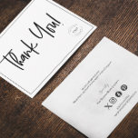Simple Black White Company Logo Social Thank You<br><div class="desc">Personalize this simple and easy-to-use thank you flat card template with your company's logo, website, message, business name, website and social media handle (delete any icons not applicable using the 'customize further' button). Let your clients, customers, patrons know you are grateful for their support, personalize the thank you message as...</div>