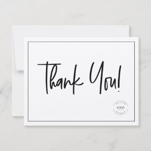 Simple Black White Company Logo Social Thank You  Card