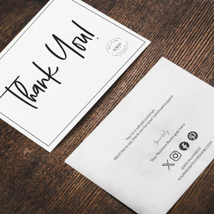 Simple Black White Company Logo Social Thank You Card
