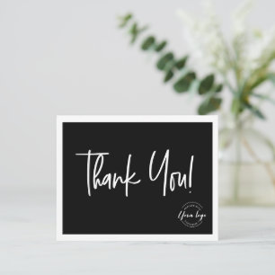 Simple Black White Company Logo Social Thank You  Card