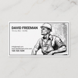 Simple Black & White Construction Worker  Business Card