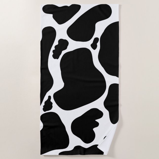 Simple Black white Cow Spots Animal Beach Towel (Front)