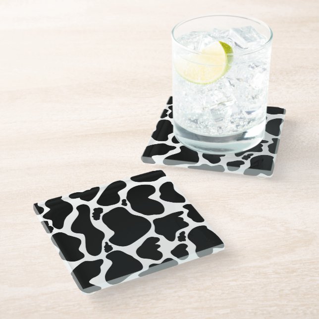 Simple Black white Cow Spots Animal Glass Coaster (Angled)